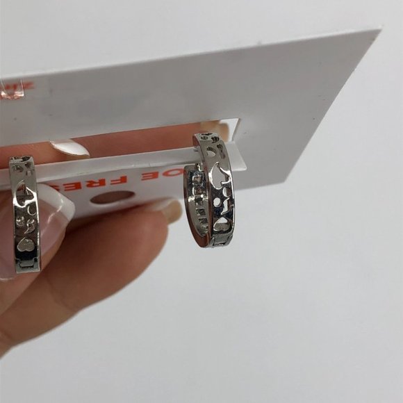 NWT Joe Fresh Silver-Toned Cubic Zirconia Small Hoop Earrings - Picture 7 of 9